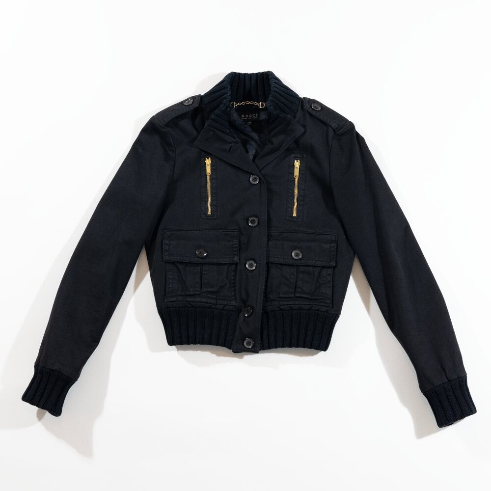 Gucci black cropped bomber jacket